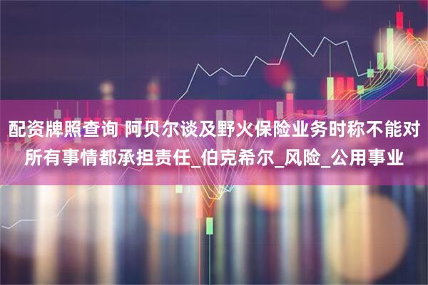 配资牌照查询 阿贝尔谈及野火保险业务时称不能对所有事情都承担责任_伯克希尔_风险_公用事业